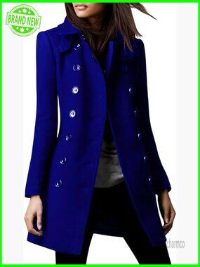Women's Wool Blend Pea Coat Double Breasted Winter Trench Coat Long Sleeve